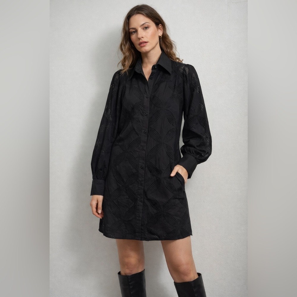Louise James Boutique Black Eyelet Shirt Dress Tunic Large